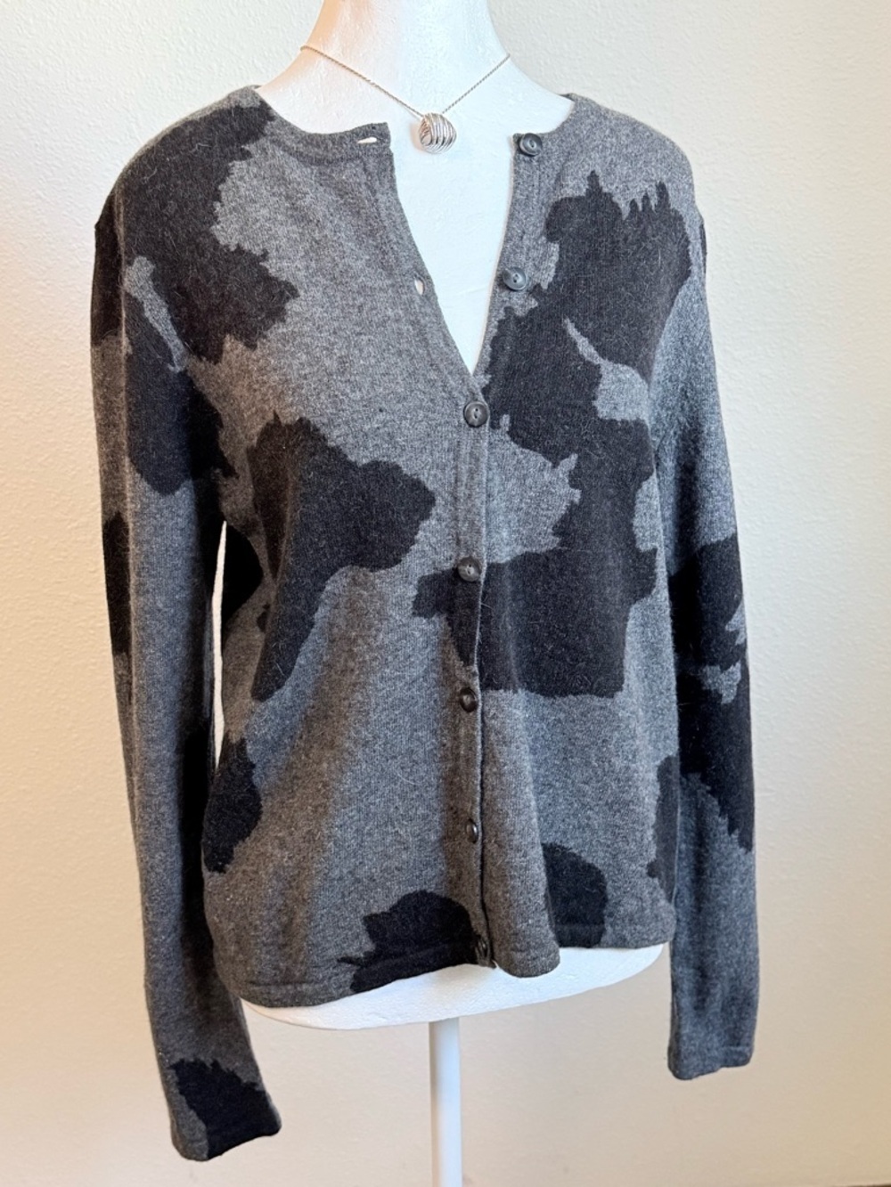 Vintage Nina Leanord Lambswool Angora Blend Crew Cardigan 90s Avant Garde Chic - Picture 3 of 8